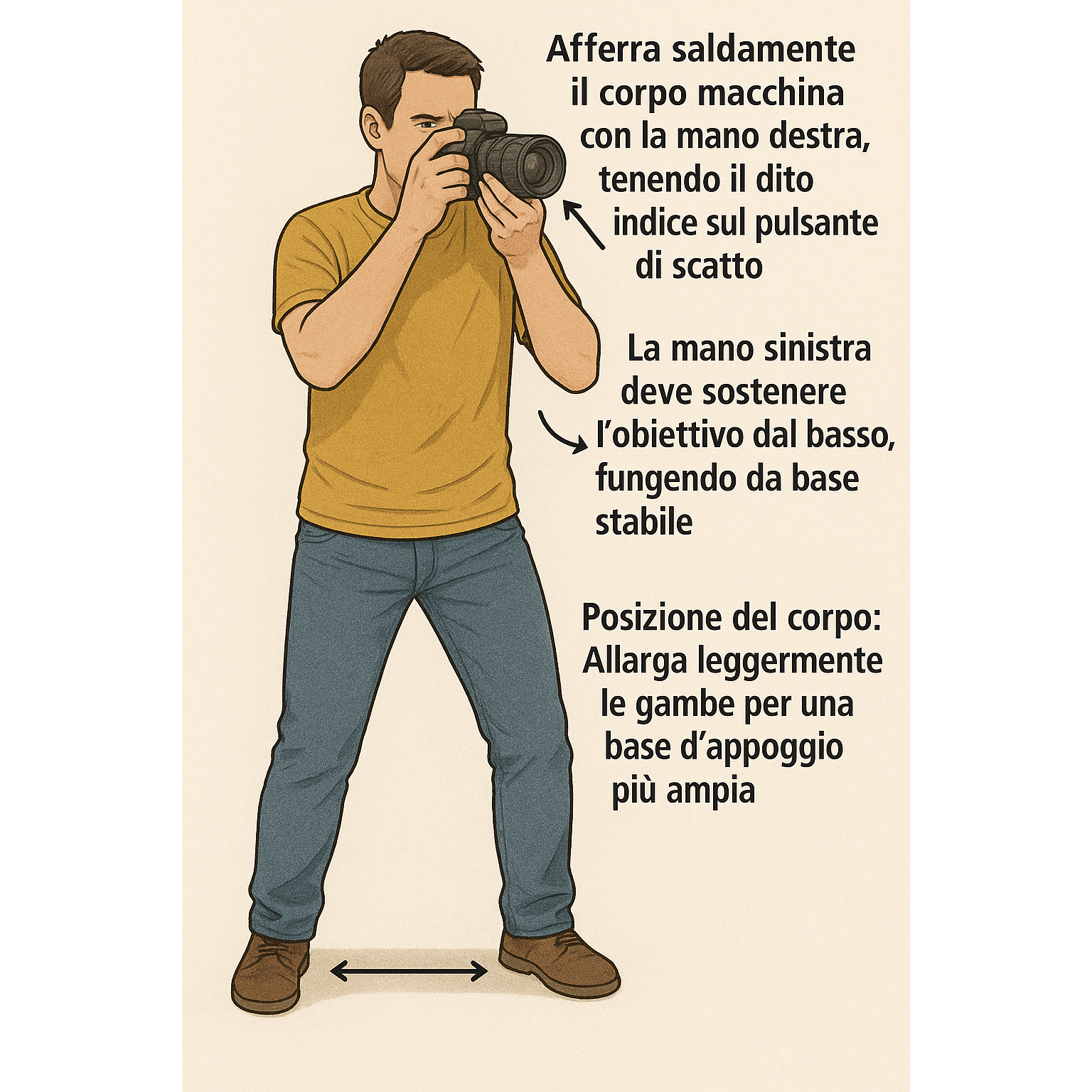  Non scattare rigido. Allarga leggermente le gambe per una base d