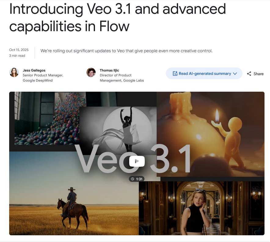 Google ha rilasciato Veo 3.1 - Varie