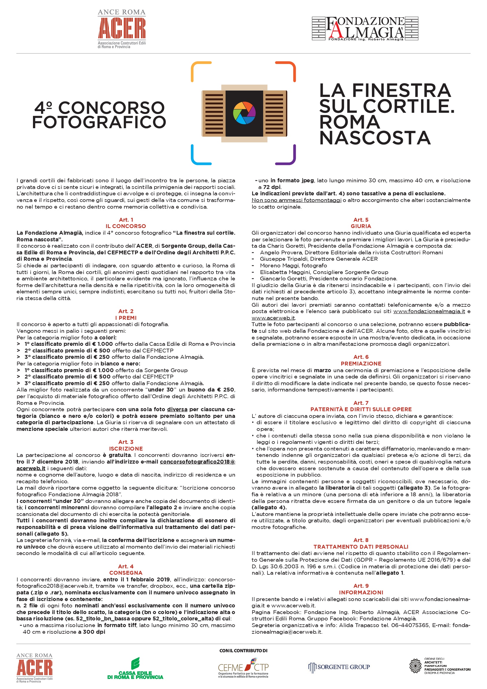 Concorso fotografico “La finestra sul cortile. Roma nascosta”  - Concorsi