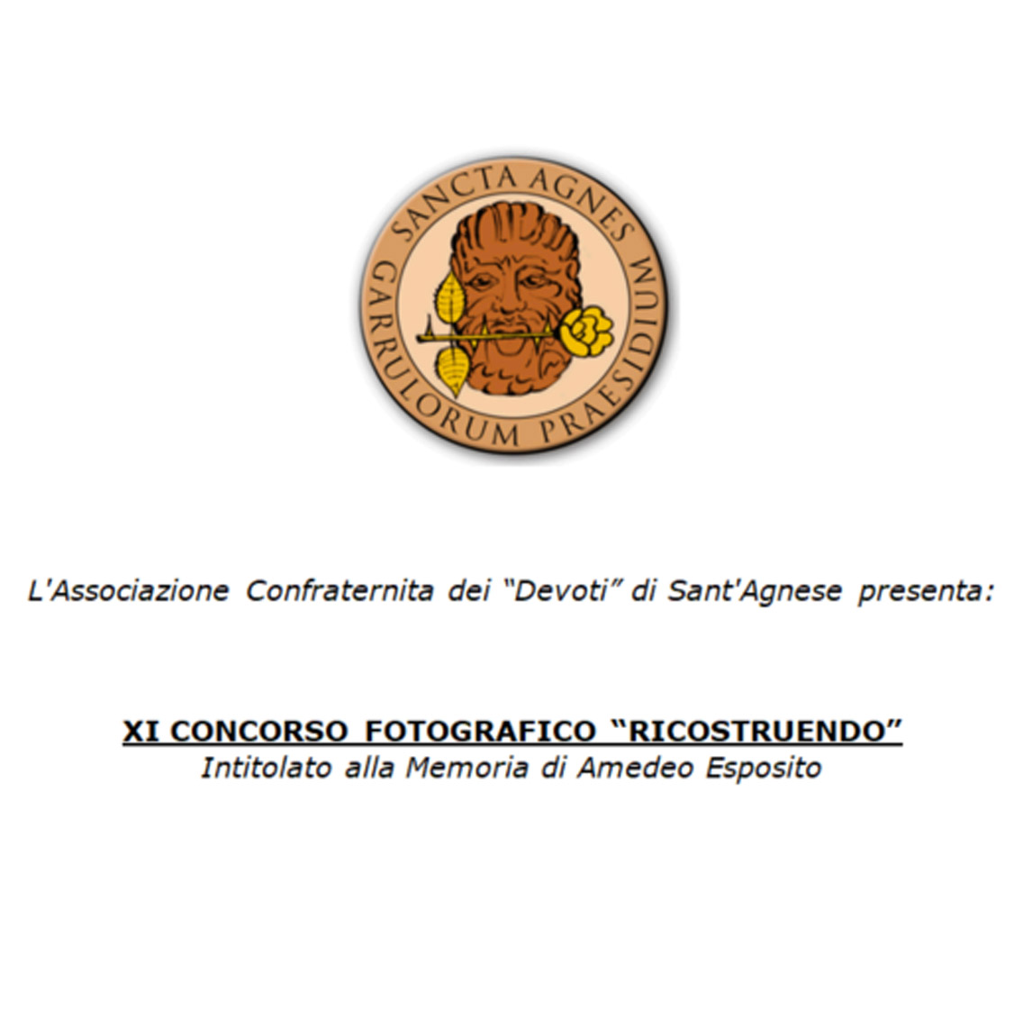 XI CONCORSO FOTOGRAFICO “RICOSTRUENDO” Intitolato alla Memoria di Amedeo Esposito XI CONCORSO FOTOGRAFICO “RICOSTRUENDO” Intitolato alla Memoria di Amedeo Esposito