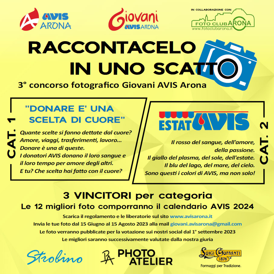 3° Concorso fotografico gratuito GIOVANI AVISA ARONA “Donare è una scelta di cuore” 3° Concorso fotografico gratuito GIOVANI AVISA ARONA “Donare è una scelta di cuore”