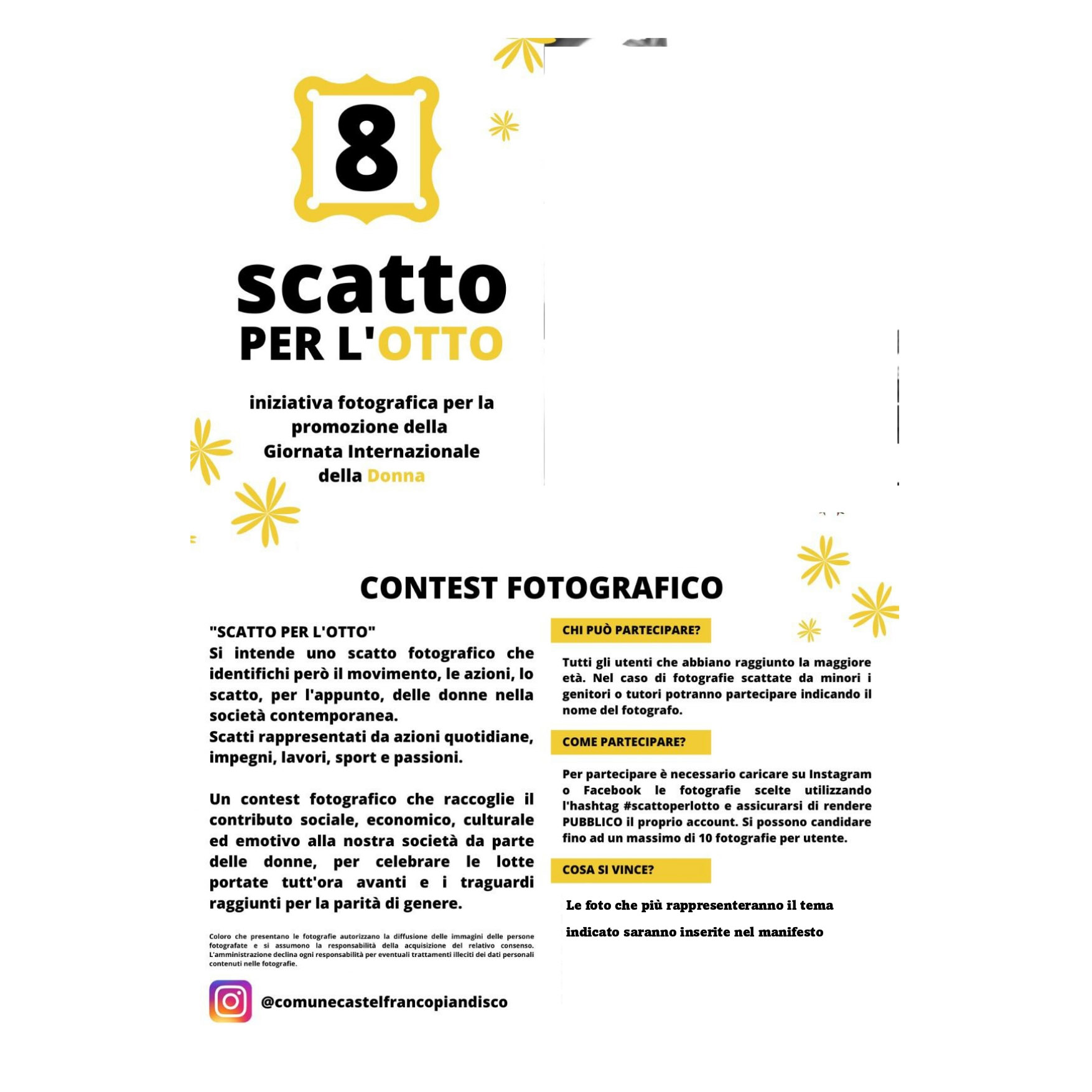 Contest fotografico gratuito per la Giornata Internazionale della Donna “Scatto per l’otto” Contest fotografico gratuito per la Giornata Internazionale della Donna “Scatto per l’otto”