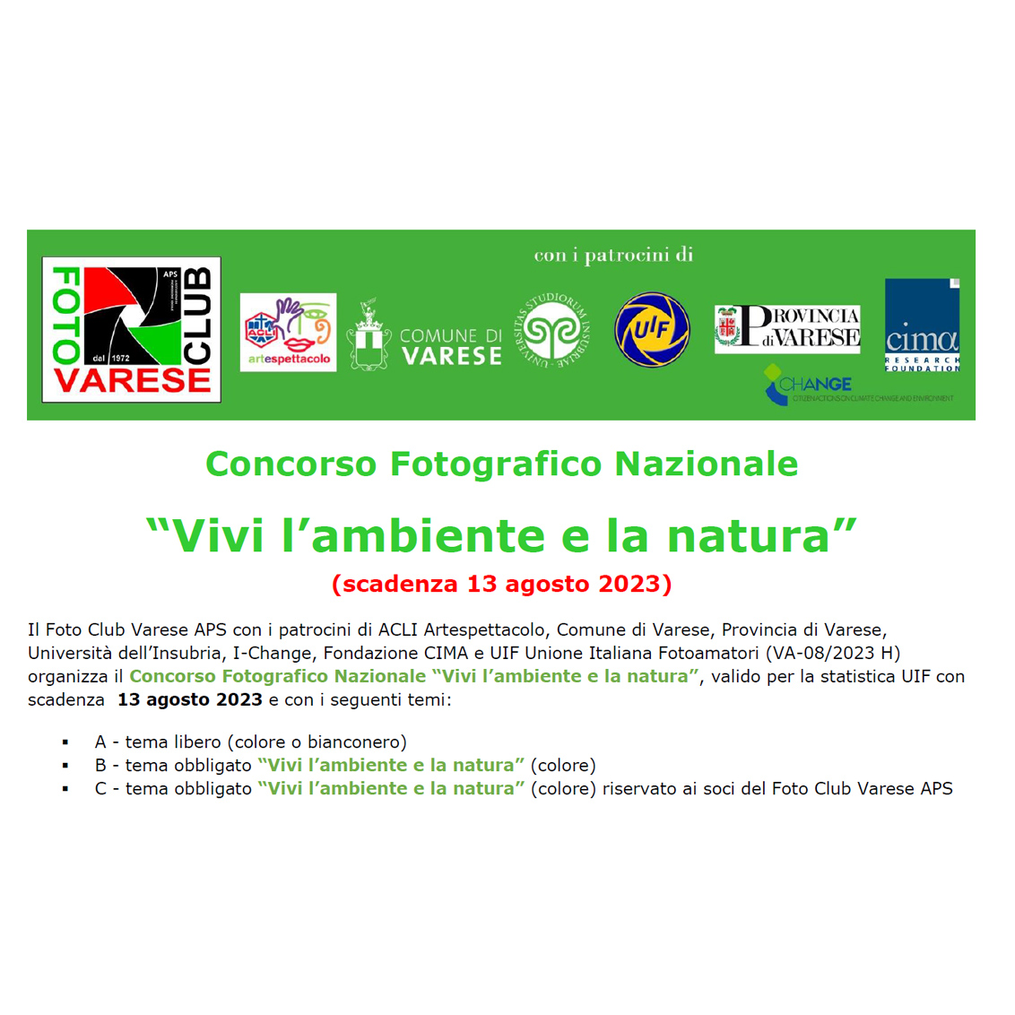 Concorso Fotografico Nazionale “Vivi l’ambiente e la natura”