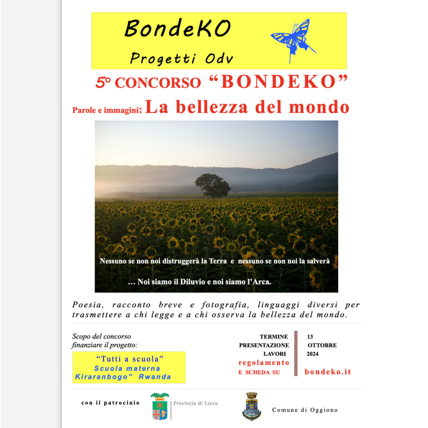 5° Concorso Bondeko – Poesia racconto breve fotografia – Associazione Bondeko 5° Concorso Bondeko – Poesia racconto breve fotografia – Associazione Bondeko