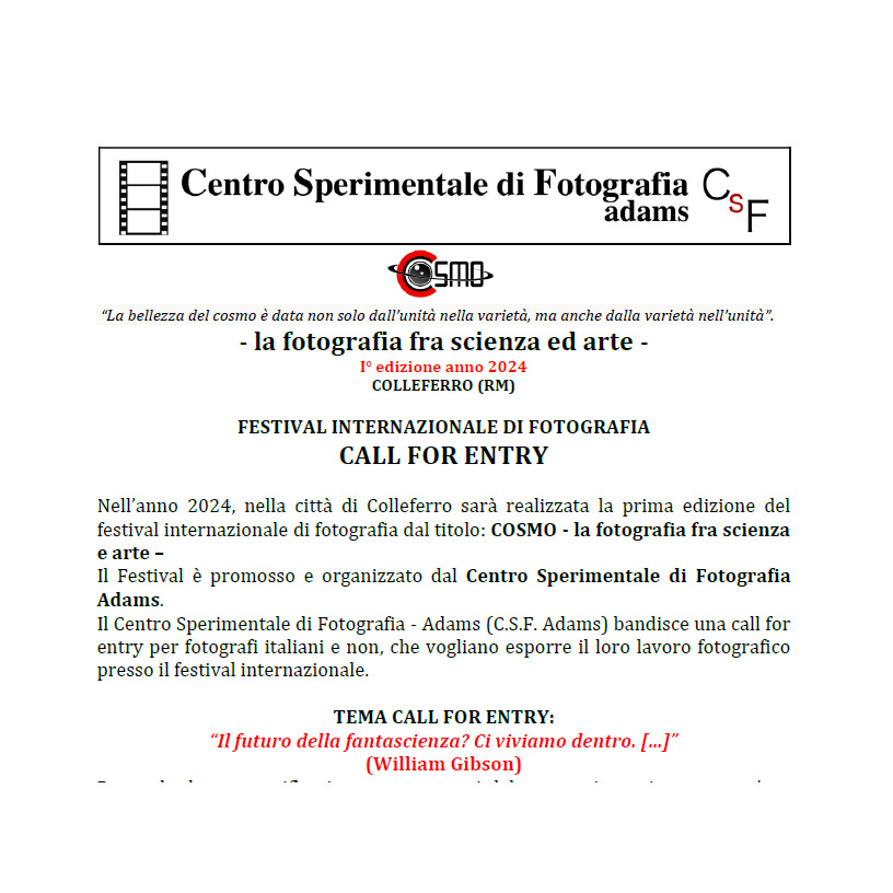 FESTIVAL INTERNAZIONALE DI FOTOGRAFIA - CALL FOR ENTRY