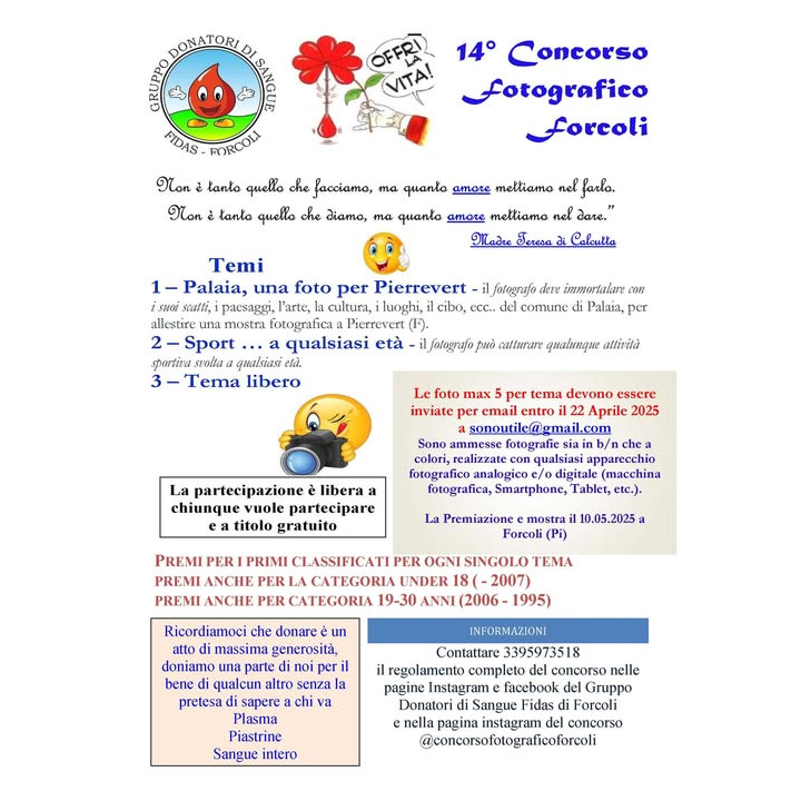 14° concorso fotografico Donatori di Sangue Fidas Forcoli 14° concorso fotografico Donatori di Sangue Fidas Forcoli