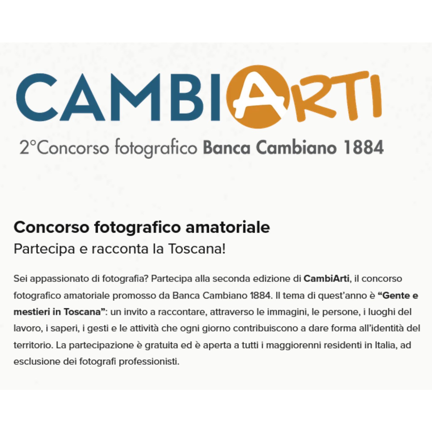 CambiArti 2026 - Concorso Fotografico Amatoriale - Gente e mestieri in Toscana - Concorsi
