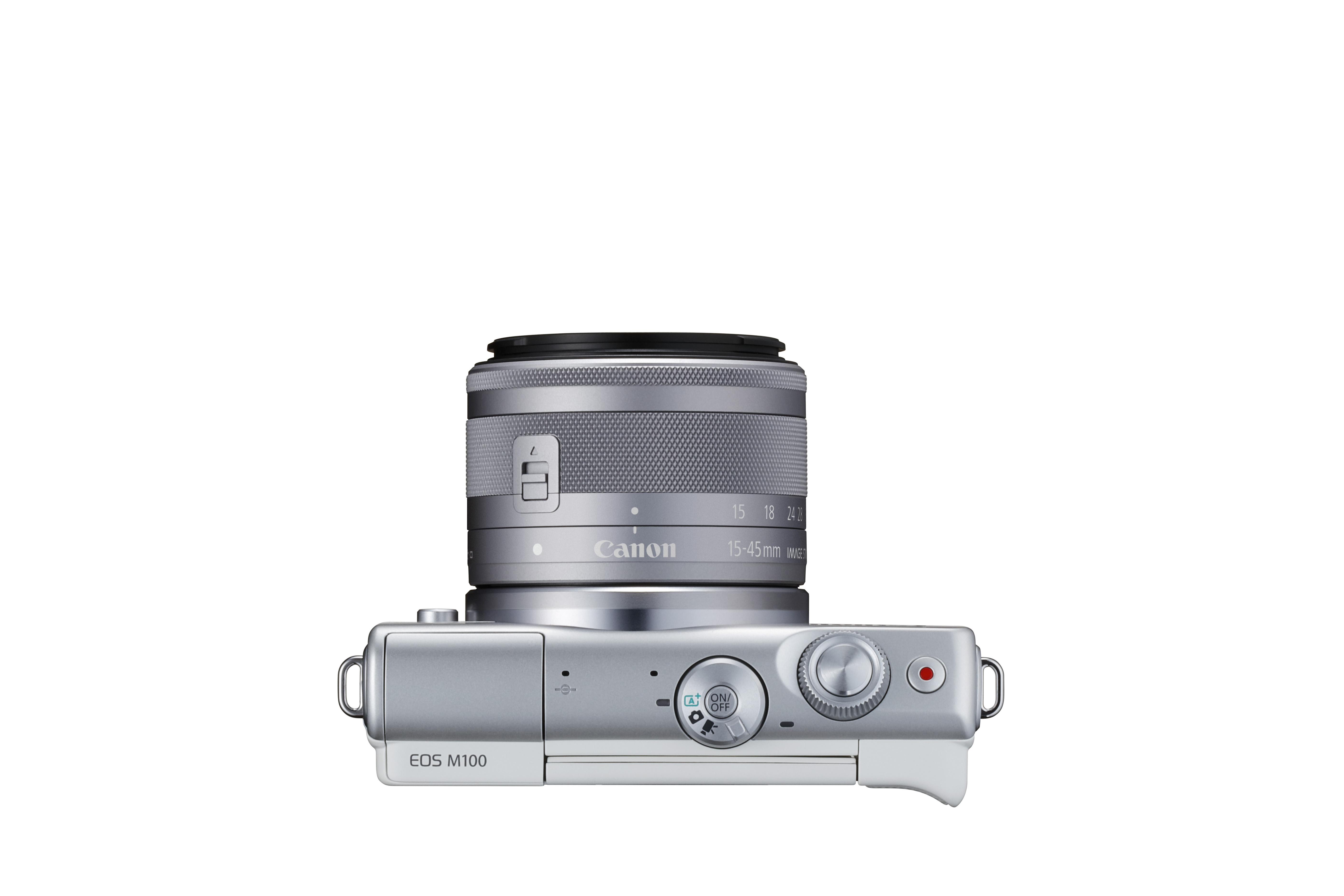 <p>La parte superiore della <strong>Canon EOS M100</strong></p>
