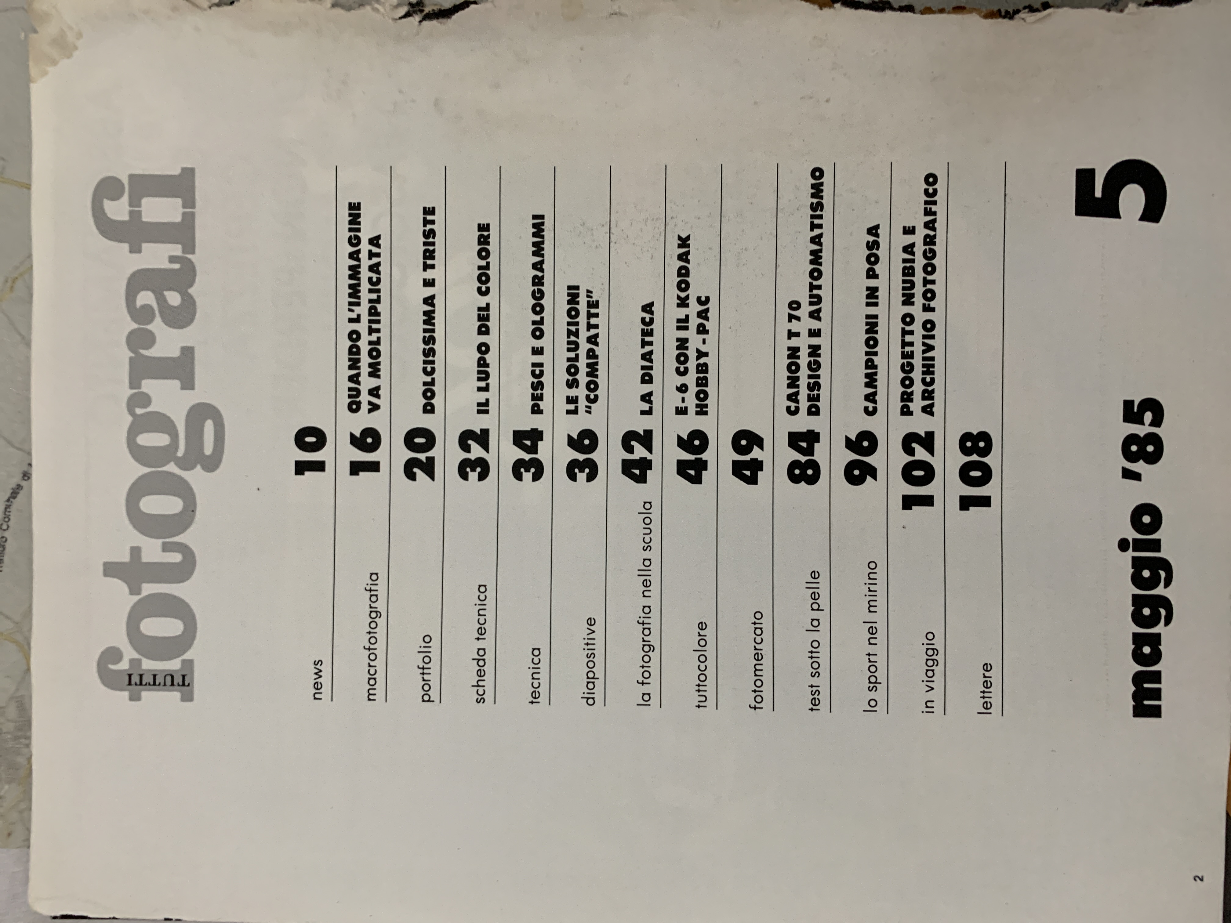 Indice TUTTI fotografi n.5 - Maggio 1985